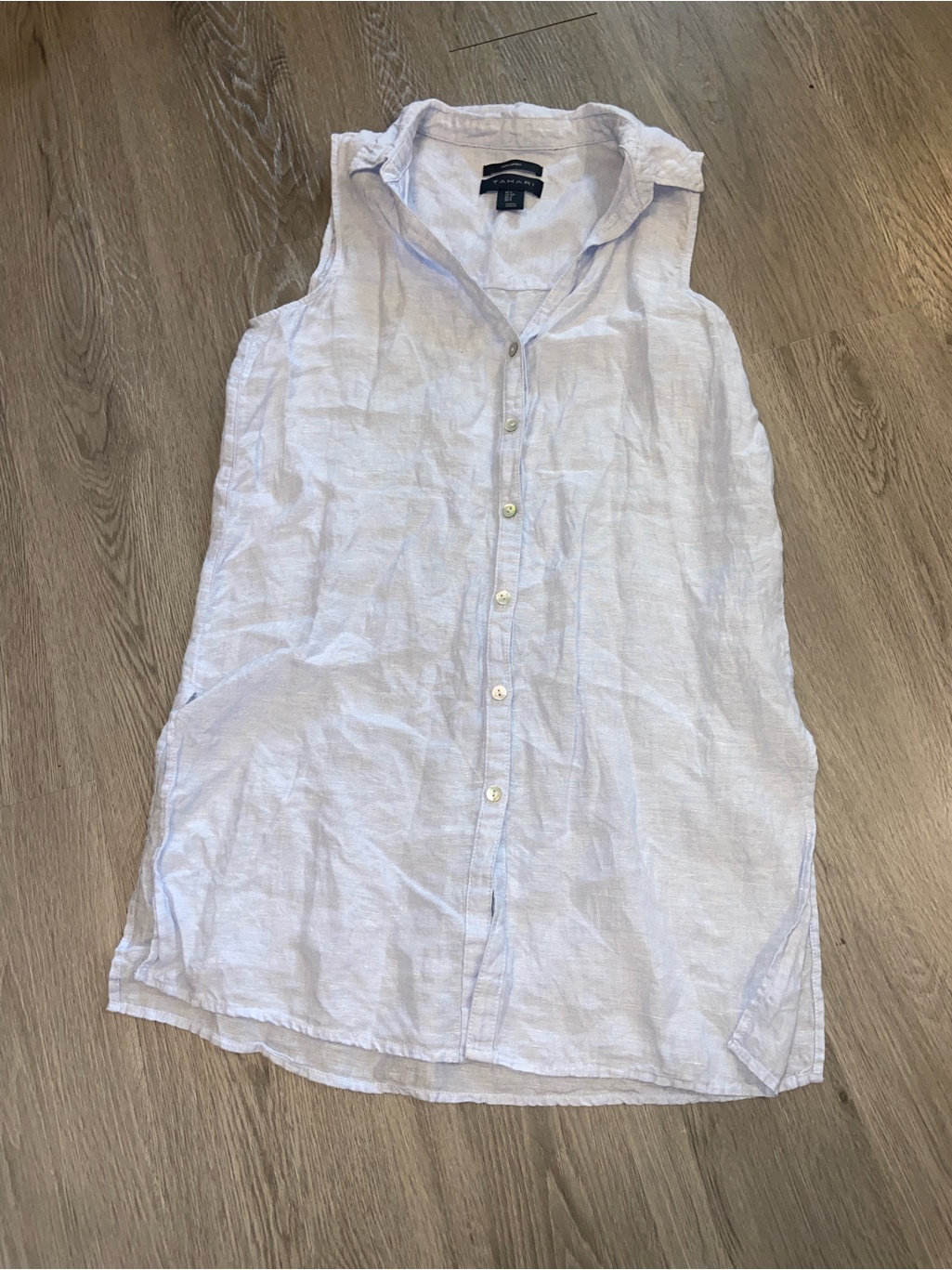 Tahari Light Blue Linen Top With Brand Label